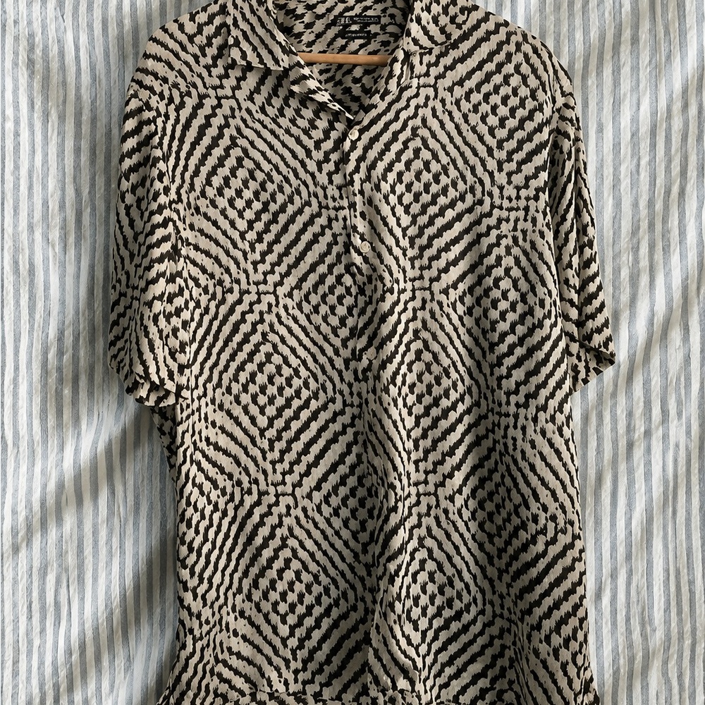 Zara Black & Cream Geometric Short-Sleeve Button-Down Shirt